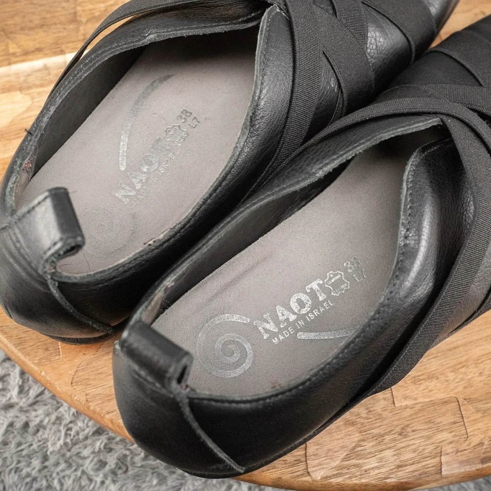 NAOT Apera Leather Slip On Cross Strap Orthotic Black Shoe Size 38 EU 7 US - Picture 5 of 6
